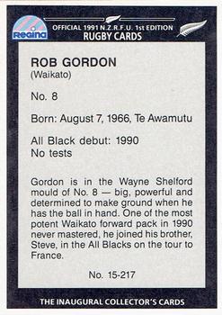 1991 Regina NZRFU 1st Edition #15 Rob Gordon Back